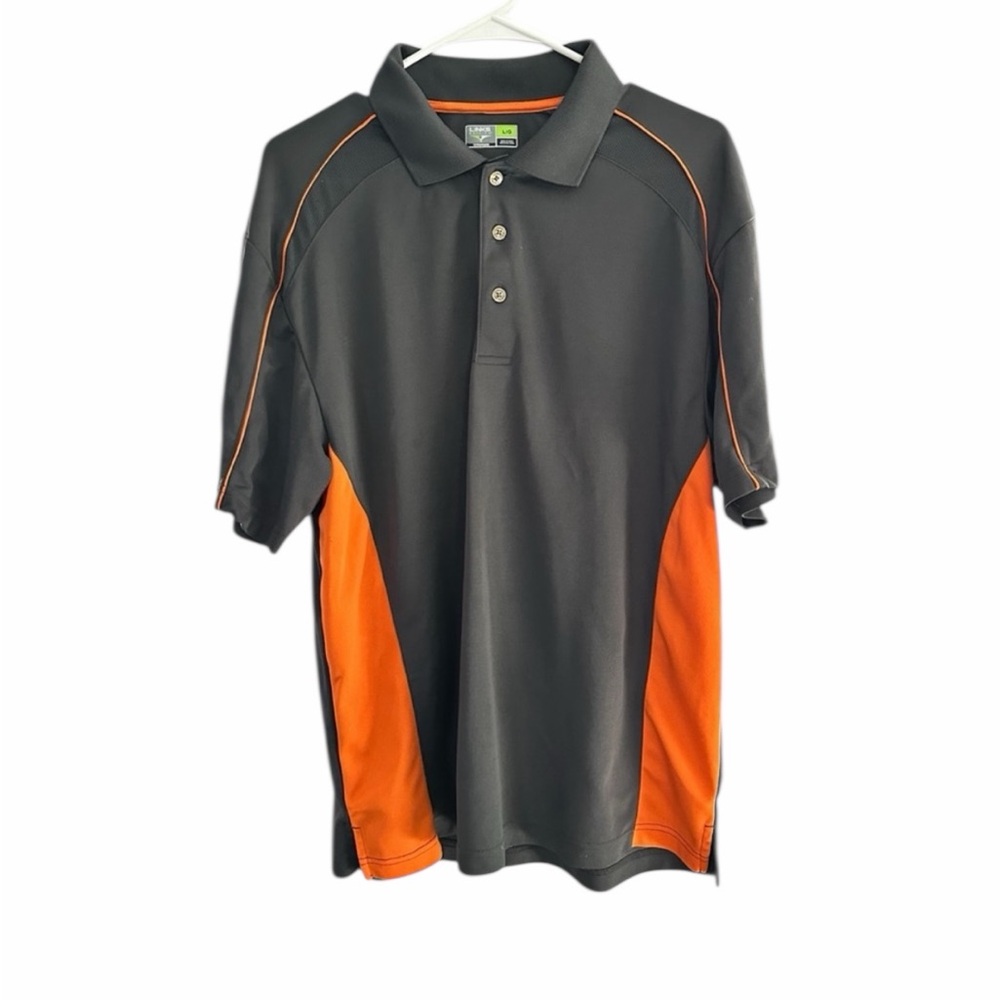LINKS MENS GOLF SHIRT - SIZE LARGE GRAY W ORANGE ACCENT - PRE-LOVED